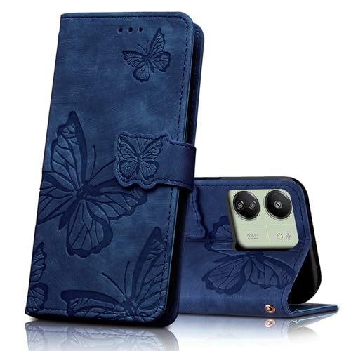 CXTcase Handyhülle für Xiaomi Redmi 13C Hülle,Schutzhülle Flip Case für Xiaomi Redmi 13C,PU Leder Magnetische Schmetterlings Lederhülle Tasche für Xiaomi Redmi 13C,Blau von CXTcase