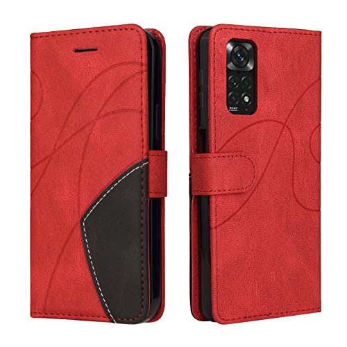 CXTcase Handyhülle für Xiaomi Redmi Note 11/Note 11S, Flip PU Leder Hülle Redmi Note 11S Cover Case, Modisch Flip Hülle Redmi Note 11 4G Handytasche Schutzhülle, Rot von CXTcase