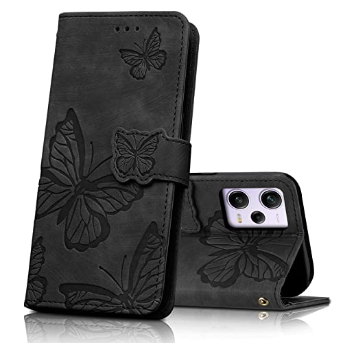 CXTcase Handyhülle für Xiaomi Redmi Note 12 Pro Hülle,Schutzhülle Flip Case für Xiaomi Redmi Note 12 Pro,PU Leder Magnetische Schmetterlings Lederhülle Tasche für Redmi Note 12 Pro,Schwarz von CXTcase