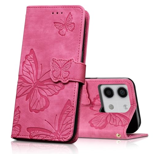 CXTcase Handyhülle für Xiaomi Redmi Note 13 5G Hülle,Schutzhülle Flip Case für Xiaomi Redmi Note 13 5G,PU Leder Magnetische Schmetterlings Lederhülle Tasche für Xiaomi Redmi Note 13 5G,Rosenrot von CXTcase