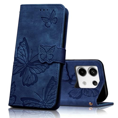 CXTcase Handyhülle für Xiaomi Redmi Note 13 Pro Hülle,Schutzhülle Flip Case für Xiaomi Redmi Note 13 Pro,PU Leder Magnetische Schmetterlings Lederhülle Tasche für Xiaomi Redmi Note 13 Pro,Blau von CXTcase