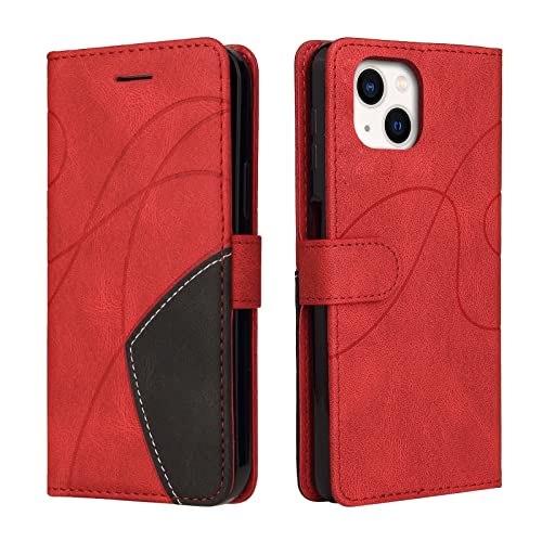 CXTcase Handyhülle für iPhone 14, Flip PU Leder Hülle iPhone 14 Cover, Modisch Flip Case iPhone 14 Handytasche Schutzhülle, Rot von CXTcase