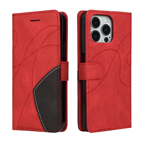 CXTcase Handyhülle für iPhone 14 Pro Max, Flip PU Leder Hülle iPhone 14 Pro Max Cover, Modisch Flip Case iPhone 14 Pro Max Handytasche Schutzhülle, Rot von CXTcase