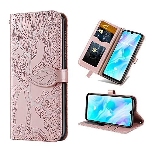 CXTcase Hülle Huawei P30 Lite Handyhülle, Flip Premium Leder Extra Dünn Magnetverschluss Klapphüllen P30 Lite Case Brieftasche Standfunktion Huawei P30 Lite Schutzhülle, Rosengold. von CXTcase