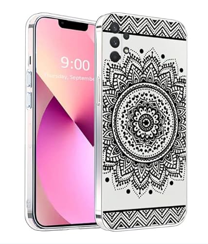 CXTcase Hülle für Samsung Galaxy A13 4G,Ultra Dünne Voller Schutz Handyhülle für Galaxy A13 4G,Stoßfeste Protection Case Cover,Samsung Galaxy A13 4G Transparente Anti-Fall-Mandala Schutzhülle,Schwarz von CXTcase