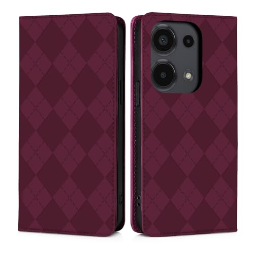 CXTcase Xiaomi Redmi Note 13 Pro 4G / Xiaomi Poco M6 Pro 4G Hülle, Premium PU Lederhülle Schutzhülle Handyhülle Xiaomi Poco M6 Pro Hülle mit Magnet Kartenfach Standfunktion, Weinrot von CXTcase