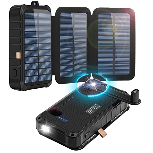 CXYP Solar Powerbank mit Kurbel, 12000mAh Externer Akku Kurbel Generator Powerbank Ladegerät mit Dual USB Ausgängen und LED Taschenlampe für Outdoor,Camping,Handy von CXYP