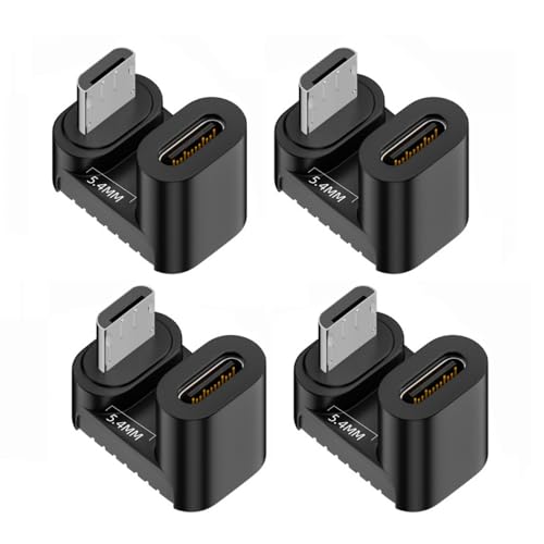 CY-Adapter, 4 Stück/Los, USB-C USB2.0 Typ C Buchse auf Micro USB Stecker Stromdatenadapter, 360 Grad, gegenüberliegend, Oben, hinten abgewinkelt von CY