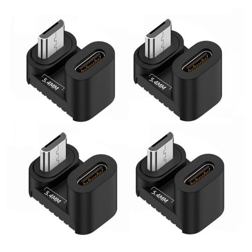 CY-Adapter, 4 Stück/Los, USB-C USB2.0 Typ C Buchse auf Micro USB Stecker Stromdatenadapter, 360 Grad, gegenüberliegend, unten, hinten abgewinkelt von CY