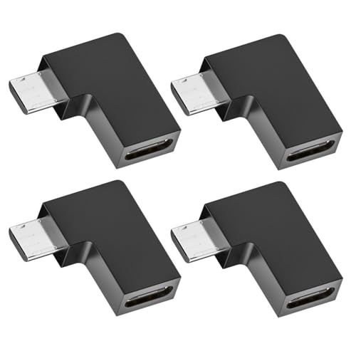 CY-Adapter, 4 Stück/Los, USB-C USB2.0 Typ C Buchse auf Micro USB Stecker Stromdatenadapter, 90 Grad, Links abgewinkelt von CY