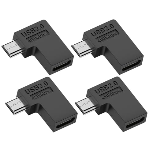 CY-Adapter, 4 Stück/Los, USB-C USB2.0 Typ C Buchse auf Micro USB Stecker Stromdatenadapter, 90 Grad, rechts abgewinkelt von CY