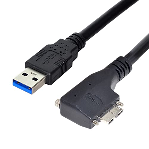 CY Kabel Micro USB 3.0 Dual Screws Locking to USB 3.0 Data 5Gbps Stromkabel 90 Grad links abgewinkelt Typ für VR Industrie Kamera Computer (1,2m) von CY