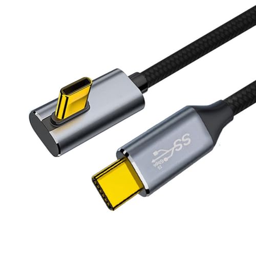 CY Kabel USB-C 100 W Typ-C-Stecker auf Stecker, niedriges Profil, abgewinkelt, 20 V, 5 A, GEN2, 10 Gbit/s, Aufladen für Laptop, Tablet, Handy, 50 cm von CY