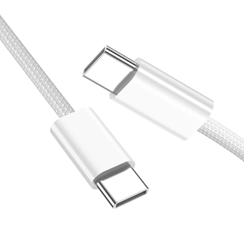 CY Kabel USB-C Typ C Stecker auf Stecker, 27 W, 65 W, Leistung, 480 Mbit/s, Datenkabel, weiße Hülle, kompatibel mit Handy, Tablet und Laptop (100 cm) von CY