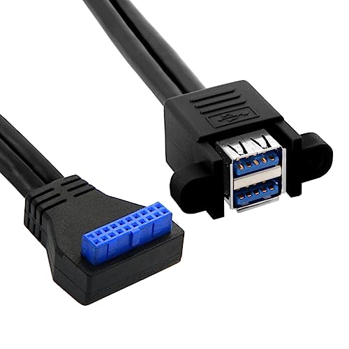 CY Kabel stapelbar USB 3.0 Buchse Panel Typ auf Motherboard 90 Grad abgewinkelt 20Pin Header Kabel Dual Ports 50cm von CY