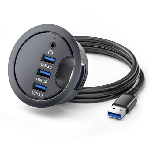 CY USB 3.0-Hub, Soundkarte, AUX, 3 Ports, USB, 60 mm, Schreibtischtülle, Splitter, Dockstation, Kopfhörer-/Mikrofon-/Audio-Schnittstelle für Desktop-PC von CY