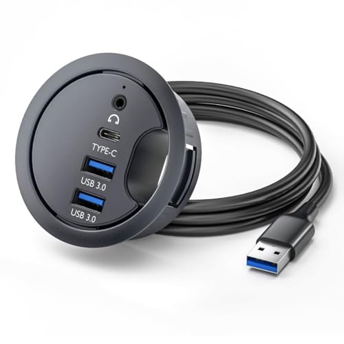 CY USB 3.0-Hub, Soundkarte, USB-C, 2 Anschlüsse, USB, 60 mm, Tischtülle, Splitter, Dockstation, Kopfhörer-/Mikrofon-/Audio-Schnittstelle für Desktop-PC CY USB 3.0-Hub, Soundkarte, USB-C, 2 Anschlüsse, USB, 60 mm, Tischtülle, Splitter, Dockstation, Kopfhörer-/Mikrofon-/Audio-Schnittstelle für Desktop-PC von CY