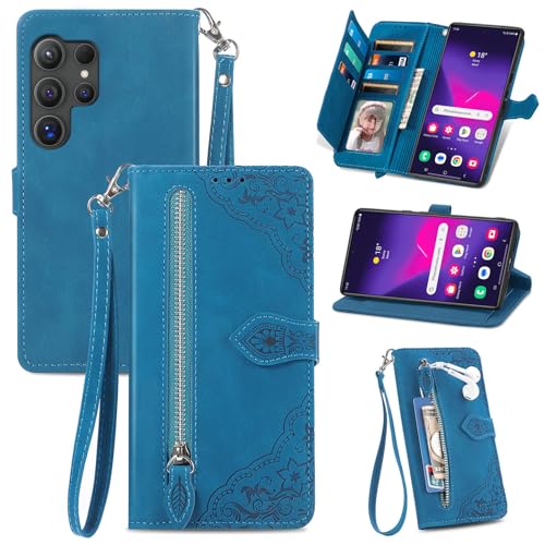 Hülle Kompatibel with Samsung Galaxy S24 Ultra,Handyhüllen Klapphüllen rutschfest Kartensteckplätze Flexibel Hochleistungsschutz Ständer Wasserresistent Kunstleder Bildschirmschutz Blau Hülle Kompatibel with Samsung Galaxy S24 Ultra,Handyhüllen Klapphüllen rutschfest Kartensteckplätze Flexibel Hochleistungsschutz Ständer Wasserresistent Kunstleder Bildschirmschutz Blau von CYANDYSL