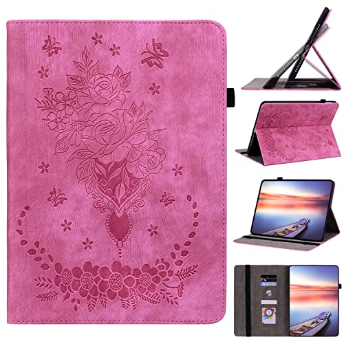 CYANDYSL Magnetische Hülle Kompatibel mit Samsung Galaxy Tab A9 Plus, PU Leder Flip Cover Wallet Case mit Ständerfunktion, Kartenfächern und Schutz für Galaxy Tab A9 Plus - Nelken Rot von CYANDYSL