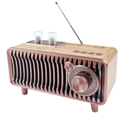 CYBORIS Retro Bluetooth-Lautsprecher-Radio,Walnussholz Vintage Rotary FM Radio, 20W Dual-Speaker Stereo, tragbare kabellose Lautsprecher mit U Disk/TF Card/Aux Music Player (Rosewood Gold) von CYBORIS