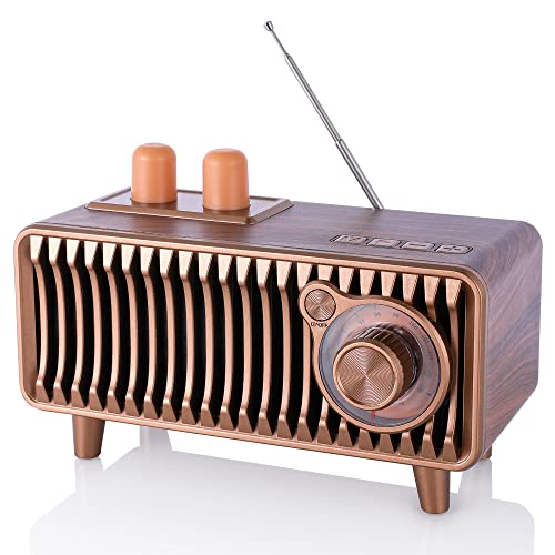 CYBORIS Retro Bluetooth-Lautsprecher-Radio,Walnussholz Vintage Rotary FM Radio, 20W Dual-Speaker Stereo, tragbare kabellose Lautsprecher mit U Disk/TF Card/Aux Music Player (Walnut Wood) von CYBORIS