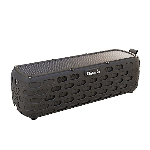 CYBORIS Solar-Bluetooth-Lautsprecher, 30 Stunden Spielzeit verbesserte Wireless-HiFi-Portable Bluetooth 5.0 Stereo-Lautsprecher Solar Powered Stoßfest und wasserdicht für Outdoor-Kletter (Schwarz) von CYBORIS