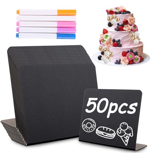 CYEER 50 Stück Buffet Schilder zum Beschriften, 10x7,5CM Kleine Tafeln zum Beschriften, Mini Kreidetafel für Buffet mit 10 löschbaren Stift für Geburtstag Hochzeit Party Lebensmittel Tafel Zeichen von CYEER
