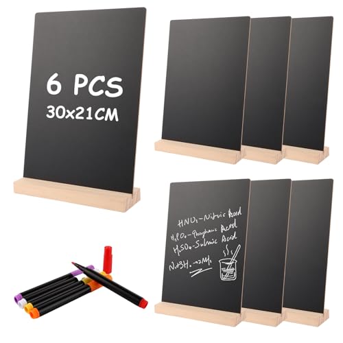 CYEER 6 Stück A4 Schiefertafel zum Beschriften 30x21CM, Kreidetafel Aufsteller, Doppelseitige kreidetafel mit Holzsockel Holz Aufsteller für Preisschilder Buffettisch Geburtstag Hochzeit Party Event CYEER 6 Stück A4 Schiefertafel zum Beschriften 30x21CM, Kreidetafel Aufsteller, Doppelseitige kreidetafel mit Holzsockel Holz Aufsteller für Preisschilder Buffettisch Geburtstag Hochzeit Party Event von CYEER