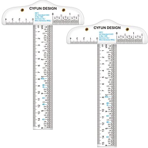 2 Stück 15cm T-Form Acryl Transparentes T-Lineal für Zeichnen und allgemeine Layout-Arbeiten Scrapbooking Zeichenwerkzeuge Skala Lineal Basteln Nullzentrierendes Lineal Zoll & metrischem Messwerkzeug von CYFUN DESIGN