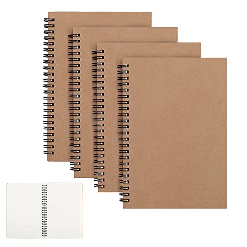 CYH 4 STK Notizbuch A5 Spirale Notizblock, Kraft Cover (100 Seiten/50 Blattt) Skizzenblock Tagebuch Skizzenbuch Classic Schreibblock Zeichenblock Sketchbook Notepad, für Reisen Schule - Dotted von CYH