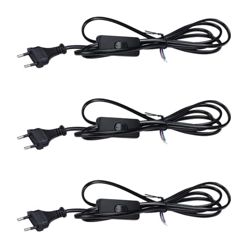 CYIOU 3 Stück Kabel mit Stecker 1.8 Meter Euro Stromkabel mit Schalter Schwarz Kabel mit Schalter und Stecker 2 x 0,75 mm² Stecker mit Kabel für Stehlampen Tischlampen Lampenfassung von CYIOU