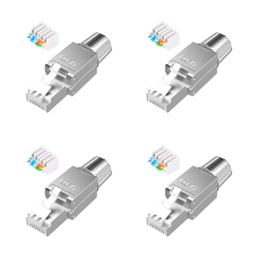 CYIOU 4 Stück CAT 7 Stecker Einfache Montage Rj45 Stecker Zinklegierungsmaterial Netzwerkstecker 250 MHz 10 Gbps für Heim- & Büronetzwerke Installationskabel von CYIOU