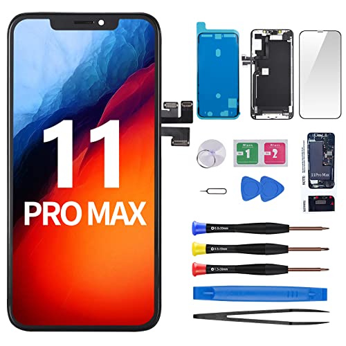 CYKJGS Ersatzbildschirm für iPhone 11 Pro Max, mit Ohrlautsprecher, Näherungssensor, 16,5 cm (6,5 Zoll), 11 Promax-LCD-Display, Digitizer, 3D-Touch, komplette Montage, Ohrmuschel, Reparaturwerkzeug von CYKJGS