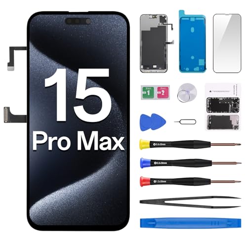 CYKJGS Ersatzbildschirm für iPhone 15 Pro Max mit Ohrlautsprecher, Flexkabel, 17 cm (6,7 Zoll), 3D-Touch-LCD-Display, Digitizer, komplette Montage, Frontglas-Reparatur, Umgebungslichtsensor von CYKJGS
