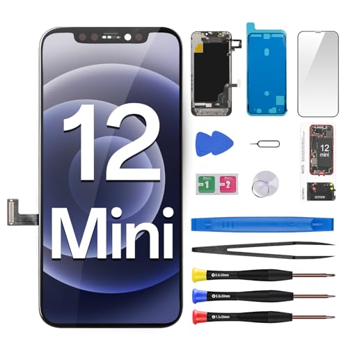CYKJGS Ersatzdisplay für iPhone 12 Mini-Bildschirm, mit Ohrlautsprecher, Flexkabel, Näherungssensor, 13,7 cm (5,4 Zoll), 3D-Touch-LCD-Display, Digitizer, komplette Montage von CYKJGS
