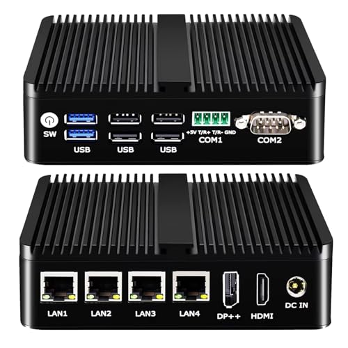 4 Port 12th Generation N100 Firewall Router Mini PC | 4x2.5G i226-V LAN | Dual COM Ports (RS485/RS232) | Industrial Fanless Design | Supports OPNsense/Proxmox Soft Routing & Industrial Controls von CYMINILMDPC