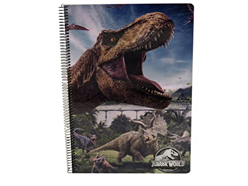 CYP BRAND Jurassic World Notizbuch, 80 Blatt, kariert, 4 x 4 mm, Maße 30,5 x 22,5 cm, mehrfarbig, offizielles Produkt von CYPBRANDS