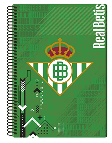Real Betis Balompié Notizbuch, Spiralbindung, kariert, Schulmaterial, Grün, offizielles Produkt (CyP Brands), grün, Estandar, Betis Notizbuch Folio 80 Blatt von CYPBRANDS
