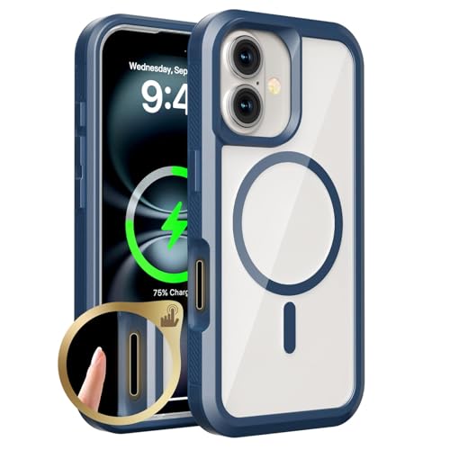 CYPOSLDN Schlanke Hülle Für iPhone 16/16 Pro/16 Plus/16 Pro Max, Magnetische Saugnapf-Anti-Drop-Telefon-transparente Durchsichtige Hülle Unterstützt Kabelloses Laden,16plus,Blue von CYPOSLDN