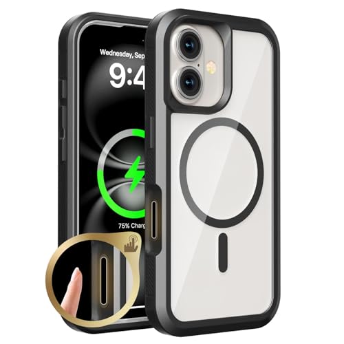 CYPOSLDN Schlanke Hülle Für iPhone 16/16 Pro/16 Plus/16 Pro Max, Magnetische Saugnapf-Anti-Drop-Telefon-transparente Durchsichtige Hülle Unterstützt Kabelloses Laden,16pro max,Black von CYPOSLDN