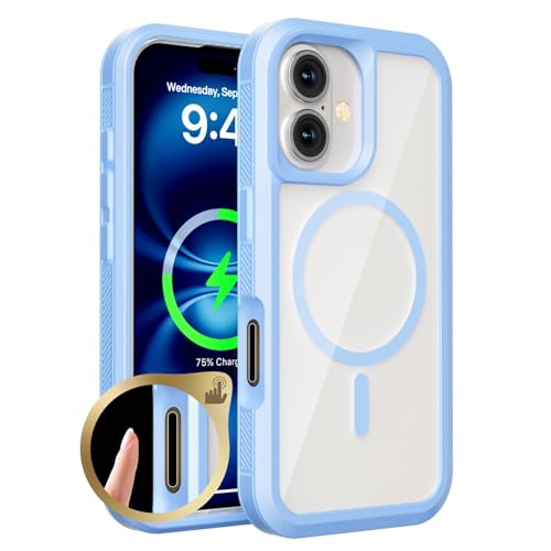 CYPOSLDN Schlanke Hülle Für iPhone 16/16 Pro/16 Plus/16 Pro Max, Magnetische Saugnapf-Anti-Drop-Telefon-transparente Durchsichtige Hülle Unterstützt Kabelloses Laden,16pro max,Blue1 von CYPOSLDN