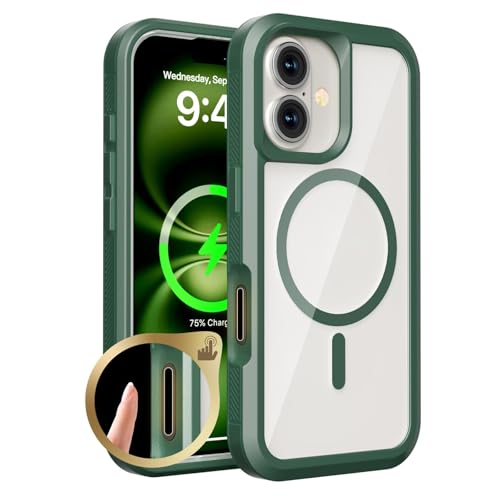 CYPOSLDN Schlanke Hülle Für iPhone 16/16 Pro/16 Plus/16 Pro Max, Magnetische Saugnapf-Anti-Drop-Telefon-transparente Durchsichtige Hülle Unterstützt Kabelloses Laden,16pro max,Green von CYPOSLDN