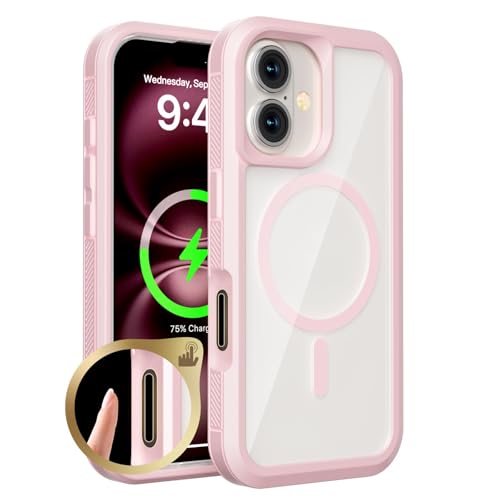 CYPOSLDN Schlanke Hülle Für iPhone 16/16 Pro/16 Plus/16 Pro Max, Magnetische Saugnapf-Anti-Drop-Telefon-transparente Durchsichtige Hülle Unterstützt Kabelloses Laden,16pro max,Pink von CYPOSLDN