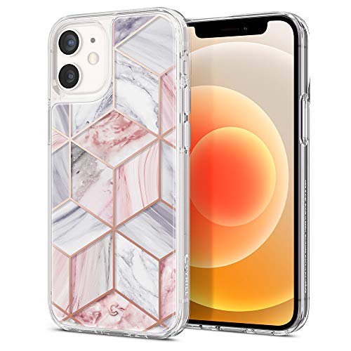 CYRILL Cecile Crystal kompatibel mit iPhone 12 Mini Hülle, (2020) (5,4 Zoll) 9H Hartglas mit weichem TPU - Rosa Marmor von CYRILL