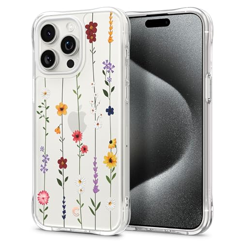 CYRILL von Spigen Cecile Hülle Kompatibel mit iPhone 15 Pro Langlebig innere Klar Muster (2023) - Blumen Garten von CYRILL