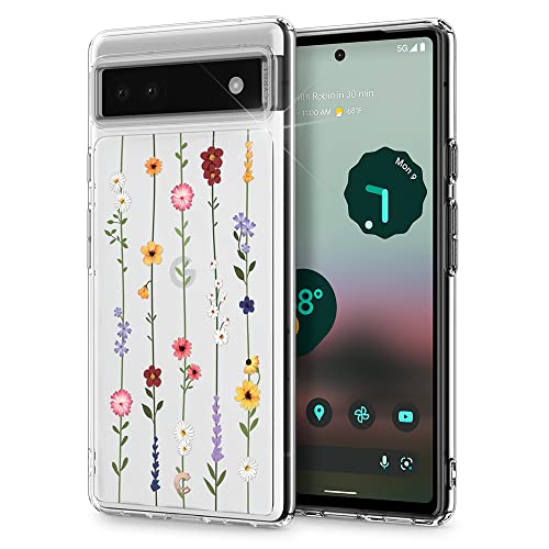 CYRILL von Spigen Cecile [Kompatibel mit Google Pixel 6a] Hülle 2022, Langlebig innere Klar Muster Transparent weich TPU Bumper Durchsichtige Case - Blumen Garten von CYRILL