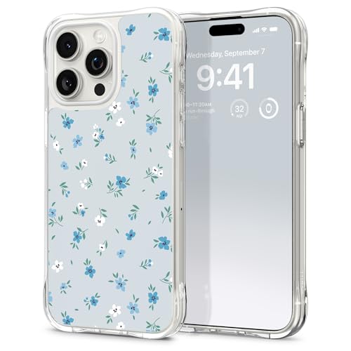 CYRILL von Spigen Cecile [Print to Made] Blumen Muster Hülle Kompatibel mit iPhone 15 Pro (2023) - Ditsy Blue von CYRILL