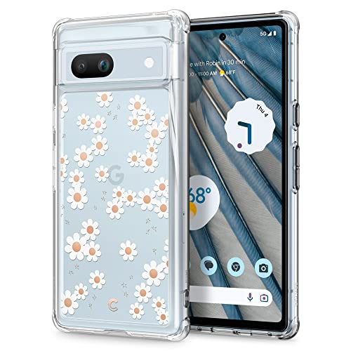 CYRILL von Spigen Cecile kompatibel mit Google Pixel 7a Hülle Langlebig Blumen [Innere klar Muster] transparent weich TPU Bumper Durchsichtige (2023) - Weiß Margerite von CYRILL