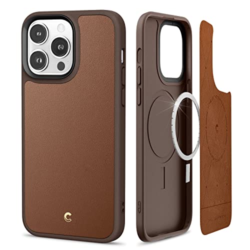 CYRILL von Spigen Kajuk Mag [kompatibel mit iPhone 14 Pro Max] Magnetisches kabelloses Laden Premium Lederhülle Schutzhülle - Saddle Brown von CYRILL