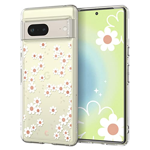 CYRILL von Spigen Stone kompatibel mit Google Pixel 7 Hülle, Langlebig innere klar Blumen Muster transparent weich TPU Bumper Durchsichtige Hülle Case (2022)- Weiß Margerite von CYRILL